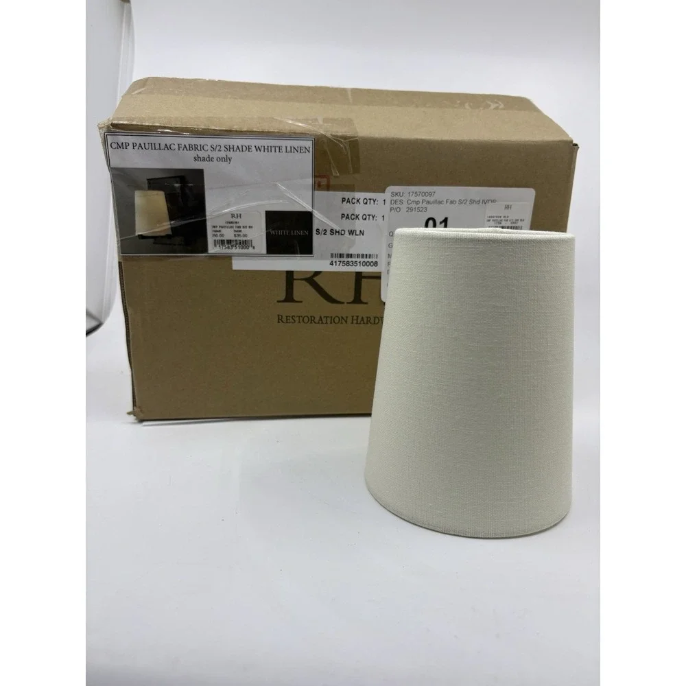 Restoration Hardware Cmp Pauliac S/2 Shade white Linen Lamp Shades New